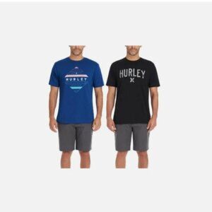 NEW Hurley Mens L Graphic T-Shirts Black & Blue Cotton Crewneck Short Sleeve